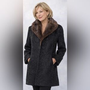 Vintage Futaba Persian Lamb coat w/ mink collar mid length Fully lined Sz L